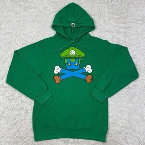 Johnny Cupcakes Sweater Mens Small Green Plumber Crossbones Hoodie Luigi Mario
